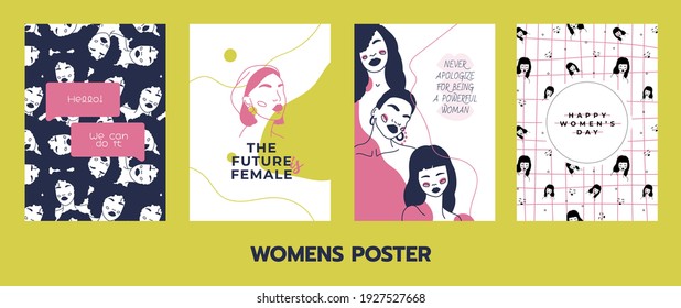 Motivation und Inspiration-Poster mit abstrakter Form, Girl-Portrait im Doodle-Stil. Illustration im minimalistischen Stil. Bearbeitbare Vektorgrafik 