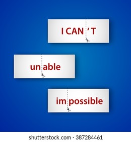 Motivation lettering. Cut Line With Scissors on blue background