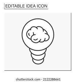  Motivation line icon. Overthinking, Brain inside lightbulb. Plan, strategy. Idea concept, Isolated vector illustration. Editable stroke