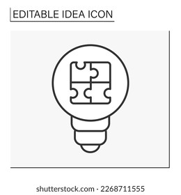  Motivation line icon. Puzzle inside lightbulb. Logic game. Plan, strategy. Idea concept, Isolated vector illustration. Editable stroke