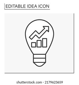  Motivation line icon. Rating inside lightbulb. Arrow growth, presentation. Plan, strategy. Idea concept, Isolated vector illustration. Editable stroke