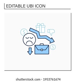 Icono de línea de motivación. Reducir la motivación laboral. Problemas de trabajo. Trabajadores descontentos. Disminución de la eficiencia.Concepto de ingresos básicos universales. Ilustración vectorial aislada.Icono editable