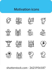 Motivation line icon set. . Personal Growth - thin line vector icon set. Pixel perfect. Editable stroke. The set contains icons: