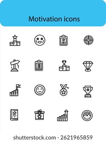  Motivation line icon set. Personal Growth - thin line vector icon set. Pixel perfect. Editable stroke. The set contains icons: