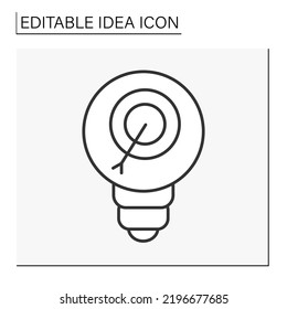 Icono de línea de motivación. Apuntar dentro de la bombilla. Lograr objetivos. Plan, estrategia. Concepto Idea, Isolación de la ilustración vectorial. Trazo editable