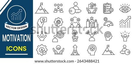 Motivation line icon  vector set. Outline of motivation symbol such a Success mindset,  continue, behavior, states, compete, climb to the top, clarity focus, hard work icon vector illustration.