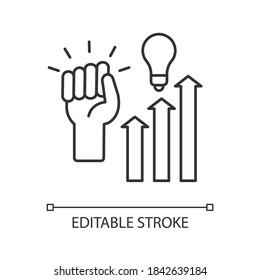 Motivation linear icon. Personal and professional development. Career aspirations, job promotion thin line customizable illustration. Contour symbol. Vector isolated outline drawing. Editable stroke