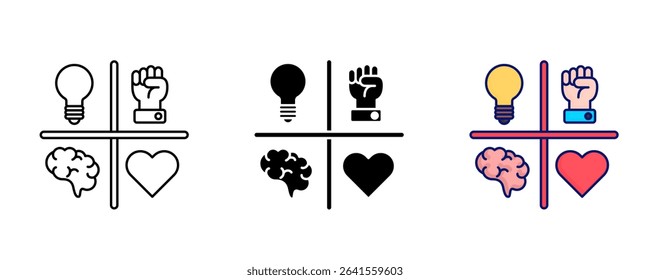 Motivation Matrix icon represented by Motivation Matrix icon Line, Filled, Color style.