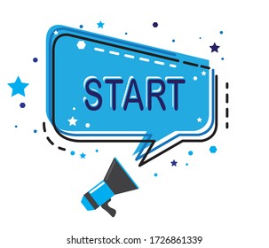 Motivation message banner. Start ! flat Vector font with speech bubble.