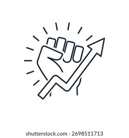 Motivação para subir. Buscando o sucesso e a conquista. Ícone linear de vetor isolado no plano de fundo branco.