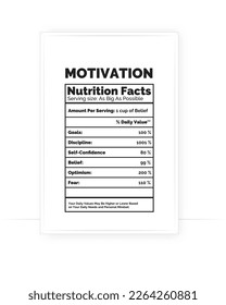 Motivation Nutrition Facts Poster, vector.  Creative poster design