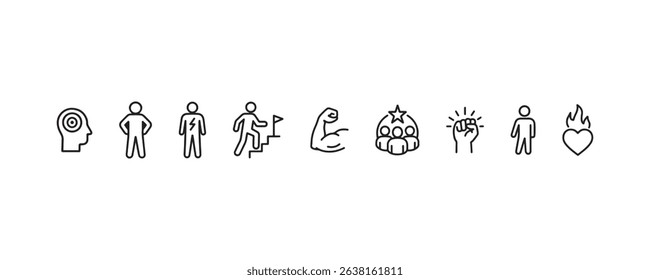 Motivation and personal growth icons representing success and teamwork.