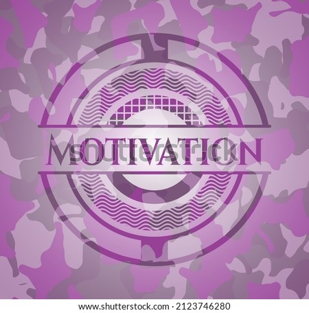 Motivation pink on camouflage pattern. Vector Illustration. Detailed. 