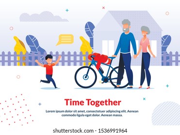 Motivation Poster Spending Time with Relatives. Happy Smiling Grandson Meeting Loving Grandparents Arrived by Bicycle. Boy Running to Hug. House Yard with Fence. Vector Flat Cartoon Illustration Motivation Poster Spending Time with Relatives. Happy Smiling Grandson Meeting Loving Grandparents Arrived by Bicycle. Boy Running to Hug. House Yard with Fence. Vector Flat Cartoon Illustration
