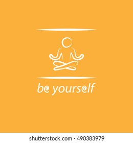 Motivation poster with text be yourself and yoga silhouette in frame