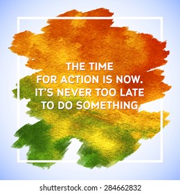 Motivation poster watercolor square card. Bright colorful vector watercolor background