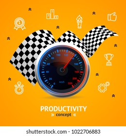 Motivation and Productivity Concept with Realistic 3d Detailed Speedometer Color Outline Icons Symbol of Progress Skill. Vector illustration