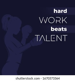 Motivation quote, hard work beats talent poster design with boxing girl