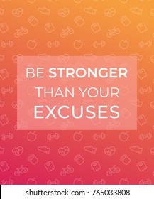 Motivation quote, poster for gym with fitness icons