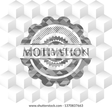 Motivation realistic grey emblem with cube white background
