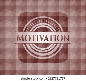 Motivation red emblem with geometric pattern background. Seamless.