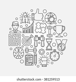 Motivation round illustration - vector business leadership concept or self-development symbol made with linear icons
