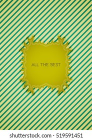 Motivation sticker in retro vintage style with contrast colors on striped background. Sticker with motivation text: ALL THE BEST.