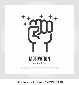 Motivation symbol. Fist. Thin line icon of success, protest, strength. Vector illustration.