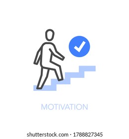 Motivation symbol with a person walking up the stairs to his goal. Easy to use for your website or presentation.