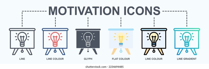 Motivation vector icons. Business presentation pictogram. Education event sign symbol.