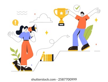 Motivation Vector Illustration featuring a Fast Business Startup, Creative Marketing, and Innovation for Achieving Success and Hitting the Target