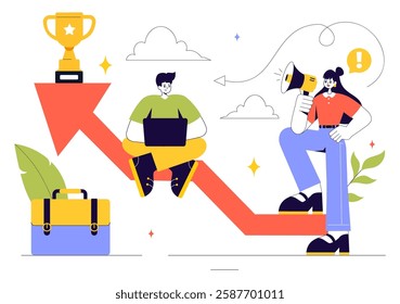 Motivation Vector Illustration featuring a Fast Business Startup, Creative Marketing, and Innovation for Achieving Success and Hitting the Target