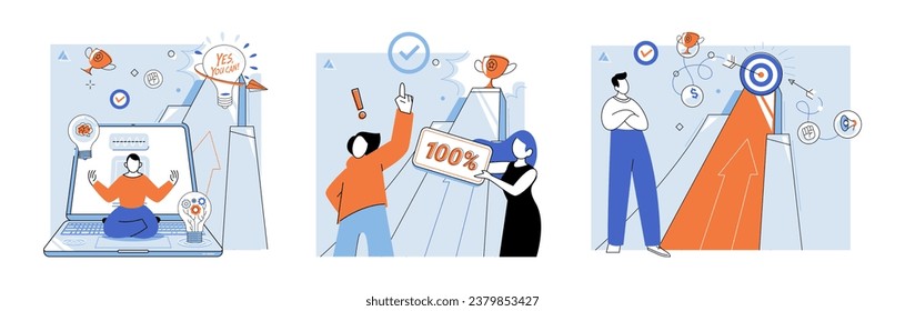 Motivation vector illustration. Setting targets helps to establish clear direction and measure progress along way The objective is to overcome difficulties and turn them into stepping stones