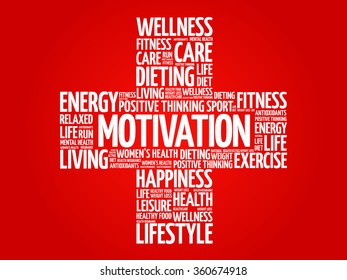 MOTIVATION word cloud, health cross concept