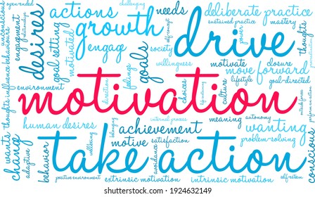 Motivation word cloud on a white background. 