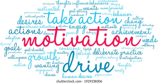 Motivation word cloud on a white background. 