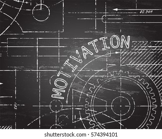 Motivation word on blackboard technical drawing background illustration

