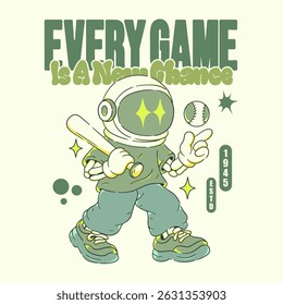 Motivational Astronaut Baseball Player Illustration for Streetwear T-shirt and Poster Art Design