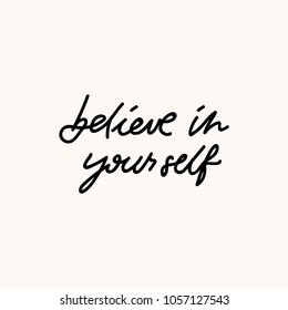 Motivational believe in yourself lettering quote calligraphy design on pink gradient background