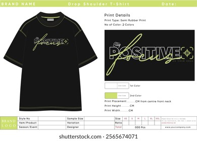 Motivational Black T-Shirt with Neon Typography - Stay Positive Focused on Your Goal