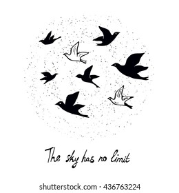 Motivational card for freedom concept with birds in the sky, illustration vector graphic