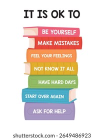 Cartaz de sala de aula motivacional - "It Is OK To" Pilha de livros para crianças


