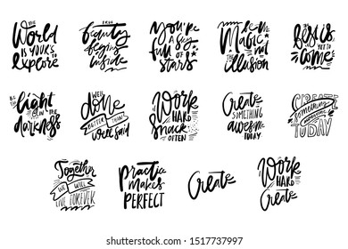 Motivational creative quotes set. Hand lettering for your design