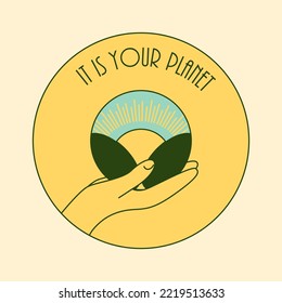 Motivational element of the poster for the preservation of the environment. Simple and understandable forms calling for saving the planet earth from pollution