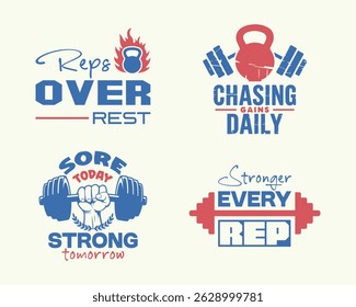 Motivational fitness quotes t shirt design vector set