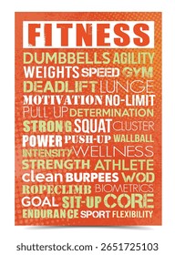 Cartaz de tipografia de fitness motivacional em um fundo de textura laranja vibrante. 
