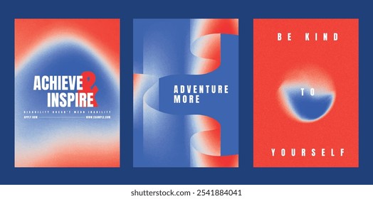 Conjunto de diseño de póster de gradiente motivacional. Conjunto de Plantilla de póster de inspiración abstracta moderna. Diseño degradado azul rojo. Conjunto de Plantillas modernas del cartel del Vector, diseño azul rojo vibrante del gradiente