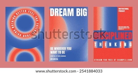 Motivational gradient poster design set. Modern abstract inspiration poster template set. Red blue gradient design. Set of modern vector poster templates, vibrant red blue gradient design