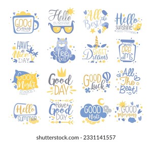 Motivational and Greeting Quote and Inscription as Inspiration Typography Big Vector Set