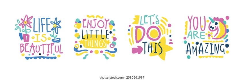 Motivational and Greeting Quote and Inscription as Inspiration Typography Vector Set